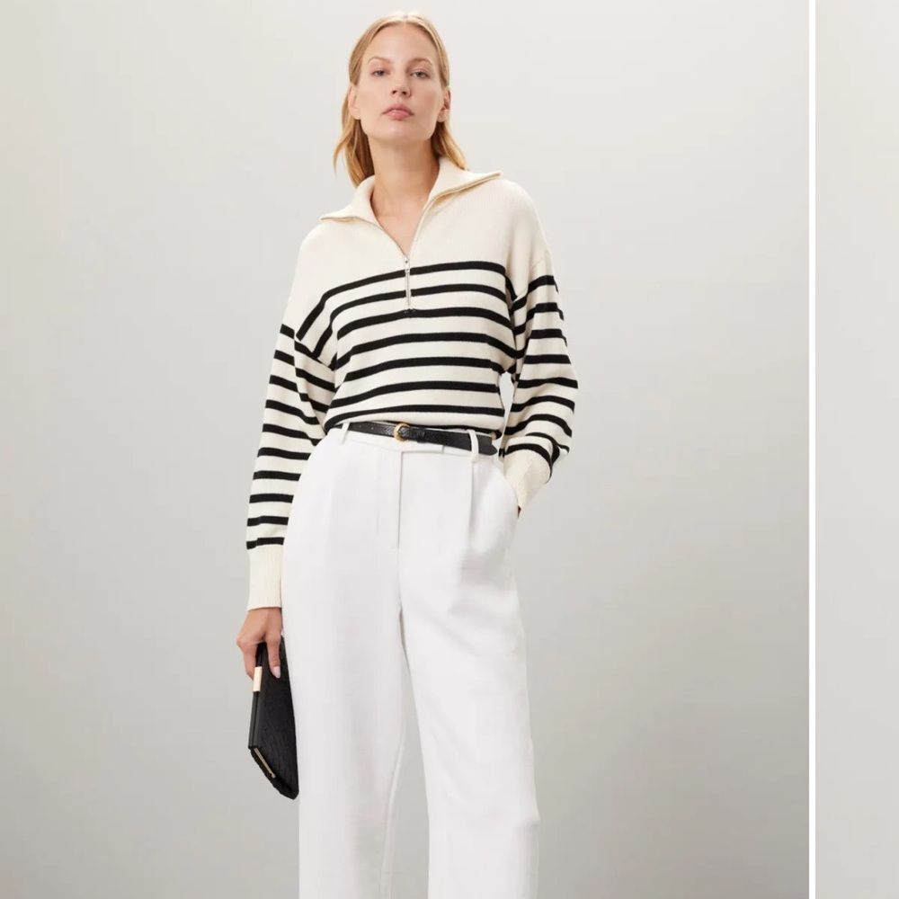 Marissa Webb Stripe Quarter Zip Sweater